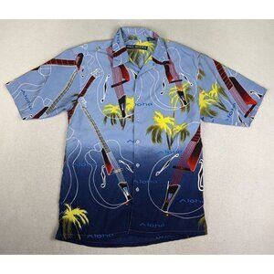 Box Office Island Men's Shirt Size Small Blue Guitar Hawaiian Button-Up